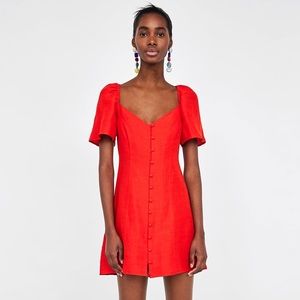 Zara Red Linen Button Up Dress